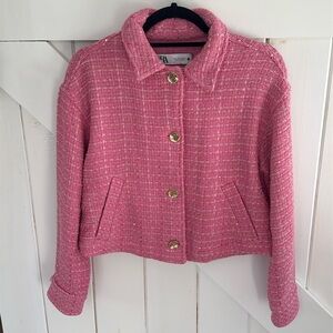 Cropped Pink Sparkly Knit Jacket